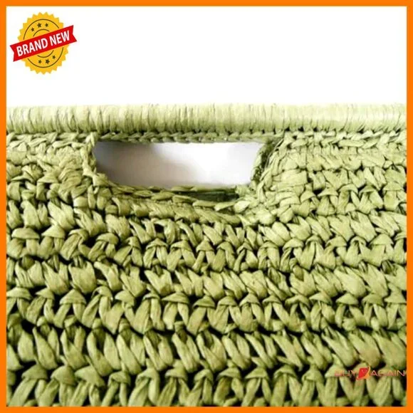 Large Straw Clutch Satchel Purse with Top Handle for Summer Beach - Picture 6 of 7